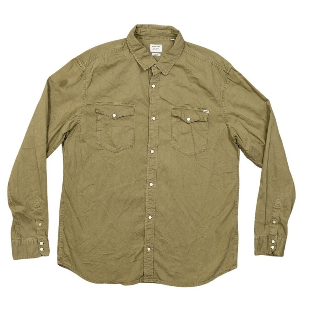 Jack & Jones Men's 2XL Green Cotton Blend Casual Shirt Slim Fit Pearl Snap